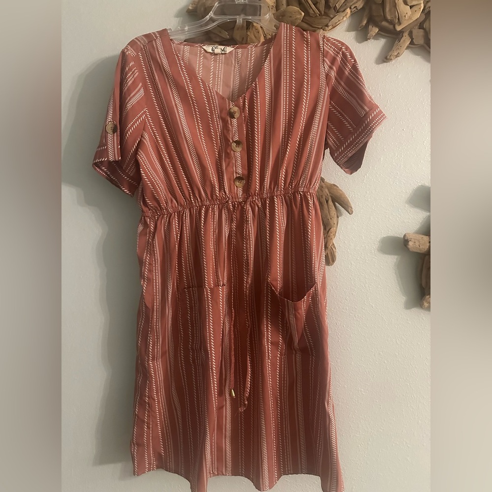 Striped Button-Down Dress with Pockets